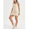 Women's square neck wide shoulder sports dress with built in shorts one piece tennis clothing