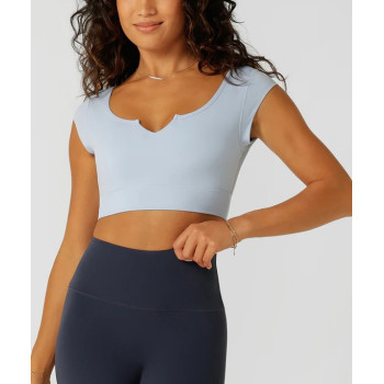 Women's cap sleeve padded fitness crop top mesh back sports bra