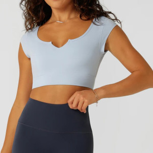 Women's cap sleeve padded fitness crop top mesh back sports bra