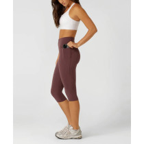 Tummy control compressive capris with side pockets flattering butt lifting fitness tights