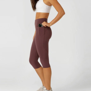 Tummy control compressive capris with side pockets flattering butt lifting fitness tights