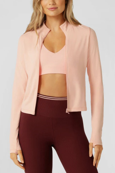 Women's light weight slim fit crop jackets with thumbholes full zipper yoga jackets