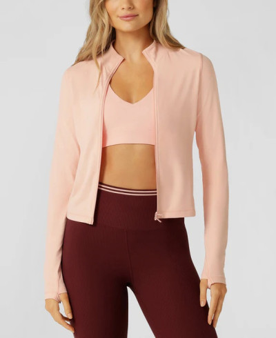 Women's light weight slim fit crop jackets with thumbholes full zipper yoga jackets