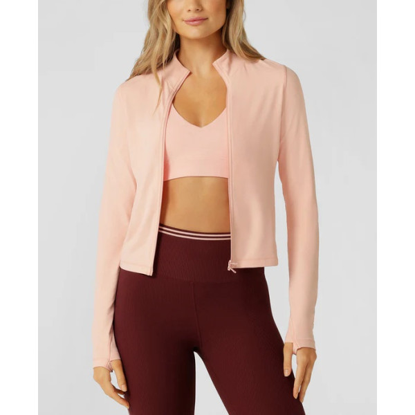 Women's light weight slim fit crop jackets with thumbholes full zipper yoga jackets