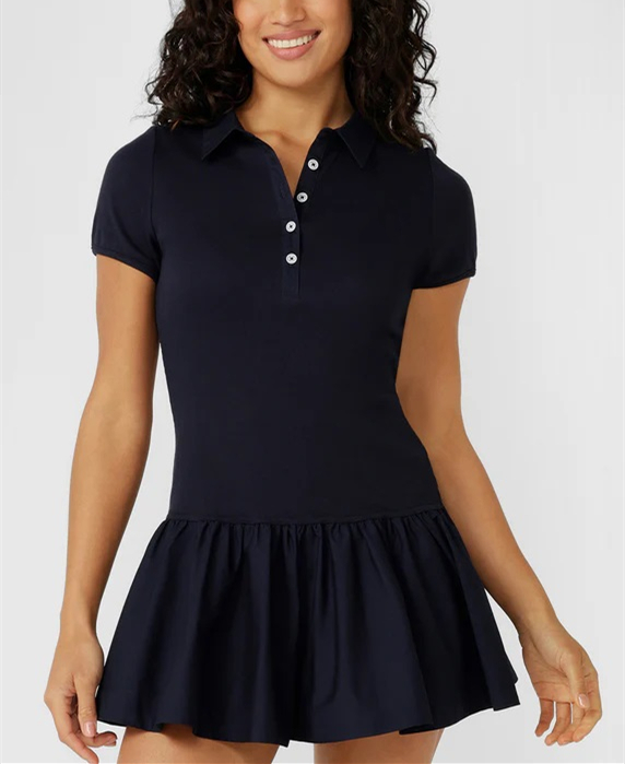 Polo-neck golf dress, ruffle hem
