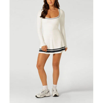 Women's long sleeve scoop neck dress with built in shorts light weight tennis clothing