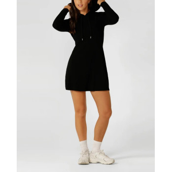 Women's athleisure style long sleeve hooded mini dress high quality cotton hoodies loungewear