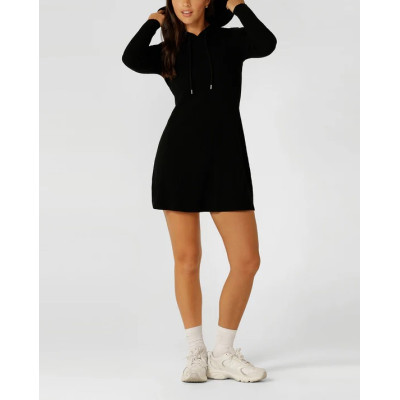 Women's athleisure style long sleeve hooded mini dress high quality cotton hoodies loungewear