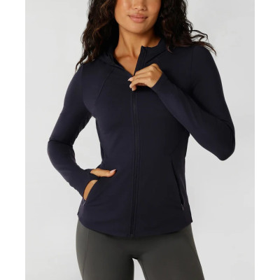 Women's buttery soft full zip jackets with hood hip length form fitting fitness jackets