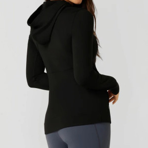 Women's buttery soft full zip jackets with hood hip length form fitting fitness jackets