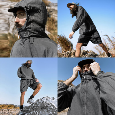 Men's UPF 50+ Full Zip Up Sun Protection Grey Hoodie Jacket Long Sleeve Lightweight UV Shirts for Men Hiking Fishing
