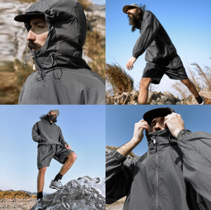 Men's UPF 50+ Full Zip Up Sun Protection Grey Hoodie Jacket Long Sleeve Lightweight UV Shirts for Men Hiking Fishing
