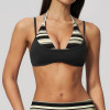 2 in 1 Layered Halter Sports Bra Color Block V Neck Removable Pads Backless Womens Yoga Gym Swim Bikini Top