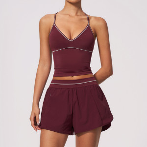 Custom Logo Women Racerback 2 Piece Yoga Set High Waist Pocket Shorts Gym Yoga Tennis Clothes
