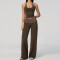 2 Piece Matching Yoga Set for Women Spaghetti Strap Crop Cami Striped Waistband Flared Pants