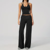 2 Piece Matching Yoga Set for Women Spaghetti Strap Crop Cami Striped Waistband Flared Pants