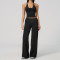 2 Piece Matching Yoga Set for Women Spaghetti Strap Crop Cami Striped Waistband Flared Pants