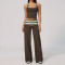 2 Piece Matching Yoga Set for Women Spaghetti Strap Crop Cami Striped Waistband Flared Pants