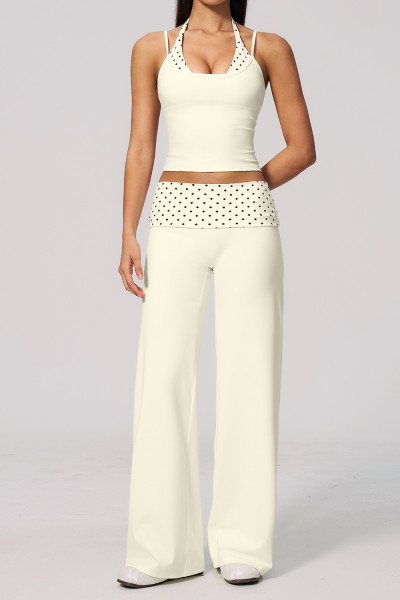 2 Piece Matching Yoga Set for Women Spaghetti Strap Crop Cami Striped Waistband Flared Pants