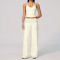 2 Piece Matching Yoga Set for Women Spaghetti Strap Crop Cami Striped Waistband Flared Pants