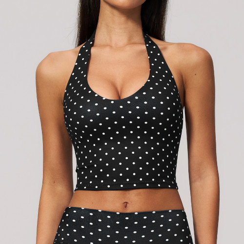 Women Yoga Tank Top Halter Neck Cropped Quick Dry 4 Way Stretch Backless Deep U Neck Sports Tank
