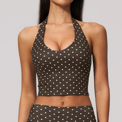 Women Yoga Tank Top Halter Neck Cropped Quick Dry 4 Way Stretch Backless Deep U Neck Sports Tank