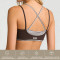 New Activewear Women 2 in 1 Plaid Patchwork Sports Bra Spaghetti Strap U Neck Yoga Bralette