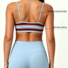 Custom Layered Strap 2 in 1 Bralette for Women Striped Print U Neck Stretch Fitness Sports Bra
