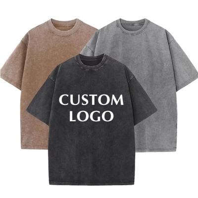 Streetwear Plus Size Vintage Washed T Shirts Men Heavyweight 100% Cotton Oversized Tshirt Wholesale