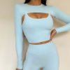 Two Pieces Yoga Set Crop Top With Padded Sports Bra Minimalist Fitness Gym Outfit Workout Active Wear
