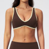 Color Block Trim V Neck Racer Back Sports Bra Soft Nylon Spandex Breathable Gym Training Running Active Wear