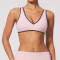 Color Block Trim V Neck Racer Back Sports Bra Soft Nylon Spandex Breathable Gym Training Running Active Wear
