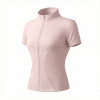 Women Full Zip Stand Collar Yoga Jacket Short Sleeve Curved Seam Slim Fit Quick Dry Workout Sports Top