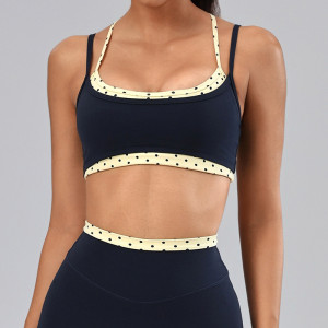 Custom Logo Women Yoga Bra Polka Dot Color Block Cross Back Workout Sports Bra