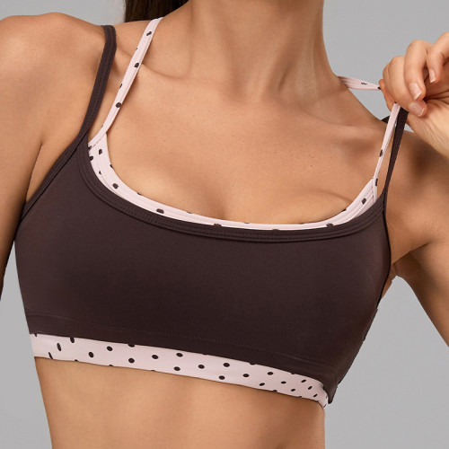 Custom Logo Women Yoga Bra Polka Dot Color Block Cross Back Workout Sports Bra
