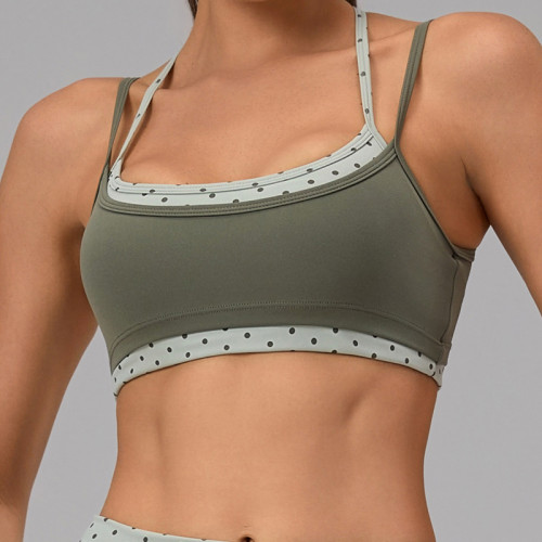 Custom Logo Women Yoga Bra Polka Dot Color Block Cross Back Workout Sports Bra