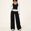 Women 3 Pieces Yoga Set Halter Tank Top Long Sleeve Shrug Wide Leg Yoga Pants Workout Active Wear