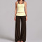 Women Color Block Wide Leg Pants Yoga Set Halter Fake Two Piece Sleeveless Fitness Activewear Outfit