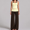 Women Color Block Wide Leg Pants Yoga Set Halter Fake Two Piece Sleeveless Fitness Activewear Outfit