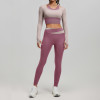 Women Workout Set Color Block Two Piece Long Sleeve Yoga Top High Waist Yoga Leggings