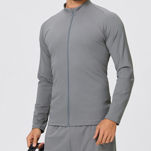 Men Stand Collar Zip up Athletic Jacket Lightweight Full Zipper Long Sleeve Workout Jacket