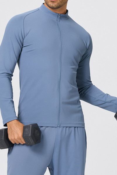 Men Stand Collar Zip up Athletic Jacket Lightweight Full Zipper Long Sleeve Workout Jacket