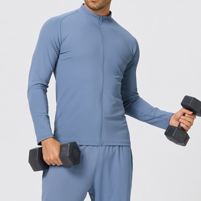 Men Stand Collar Zip up Athletic Jacket Lightweight Full Zipper Long Sleeve Workout Jacket
