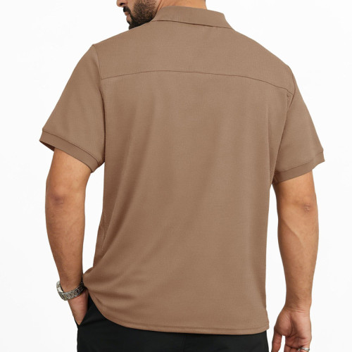 Men Short Sleeve Polo Shirts With Chest Pocket Waffle Fabric Breathable Casual Golf Polo Top