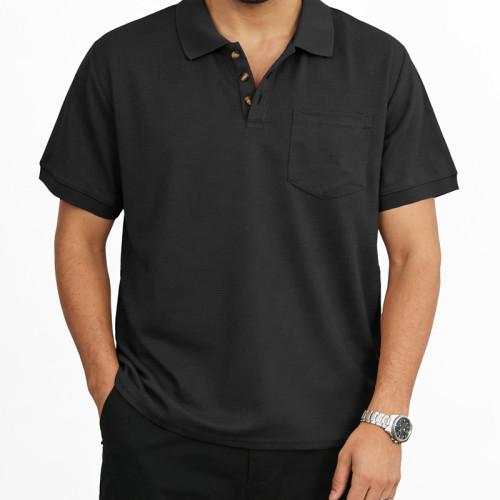 Men Short Sleeve Polo Shirts With Chest Pocket Waffle Fabric Breathable Casual Golf Polo Top