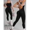 Women Seamless Cross Back Yoga Jumpsuit, Quick Dry Tummy Control Butt Lifting One Piece Fitness Workout Suit