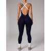 Women Seamless Cross Back Yoga Jumpsuit, Quick Dry Tummy Control Butt Lifting One Piece Fitness Workout Suit