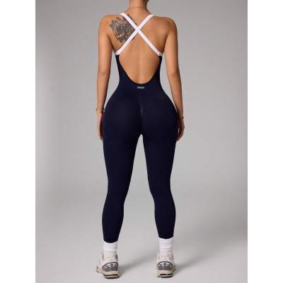 Women Seamless Cross Back Yoga Jumpsuit, Quick Dry Butt Lifting One Piece Fitness Workout Suit