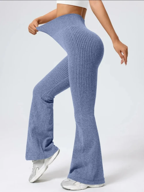 Women Ribbed High Waist Bell Bottom Pants, Stretchy Slim Fit Flare Leggings for Workout Casual Wear