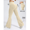 Women Ribbed High Waist Bell Bottom Pants, Stretchy Slim Fit Flare Leggings for Workout Casual Wear